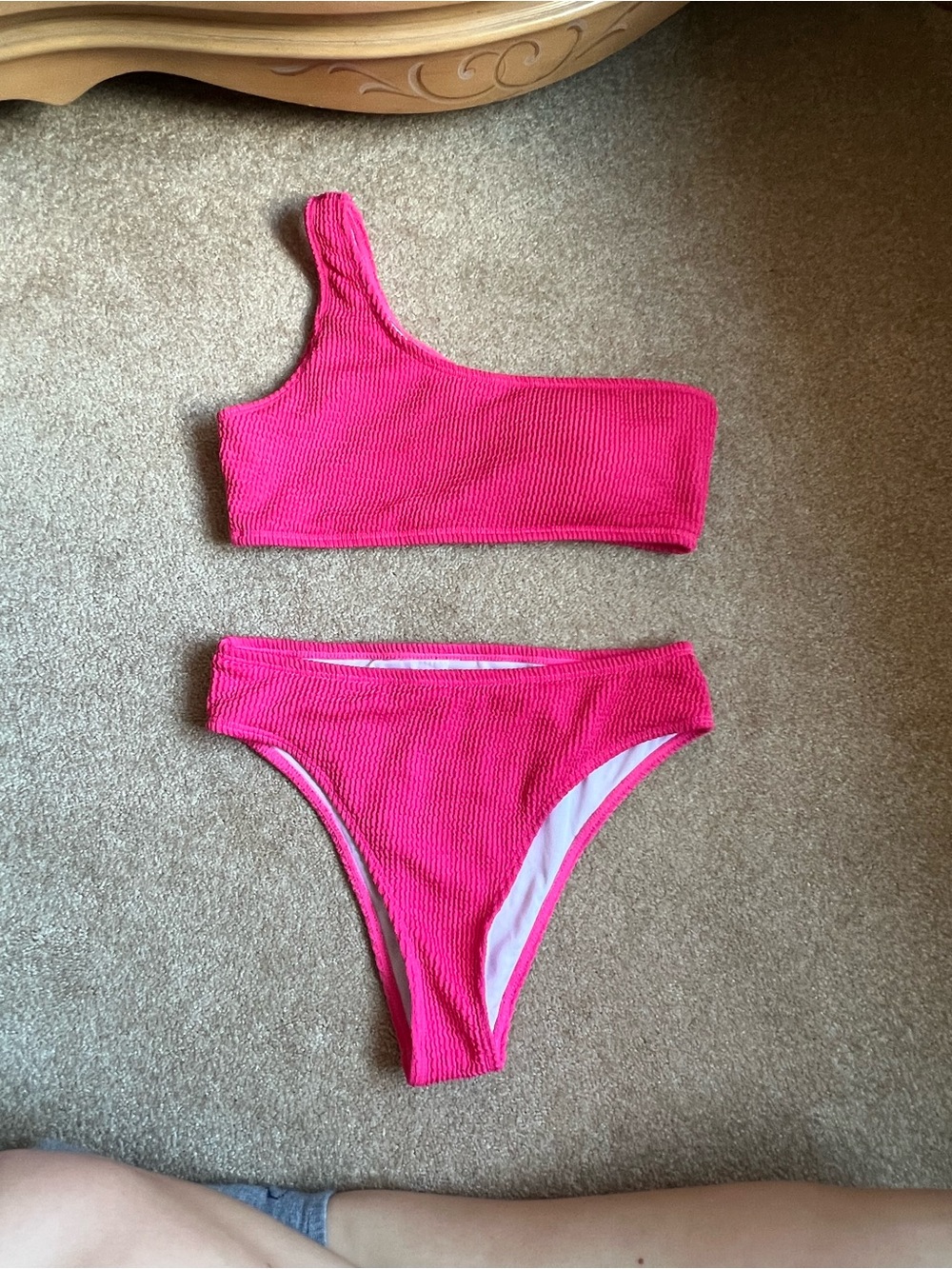 One-Shoulder Pink Women's Bikini Set